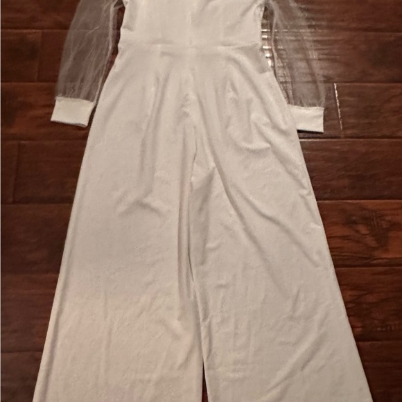 Allegra K Women's Elegant V Neck Mesh Long Sleeve Loose Wide Leg jumpsuit Med - Picture 4 of 13